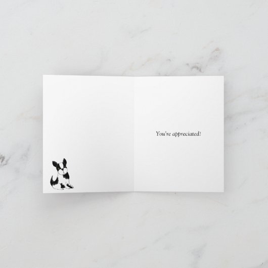 Boston Terrier bedankt (Binnen)