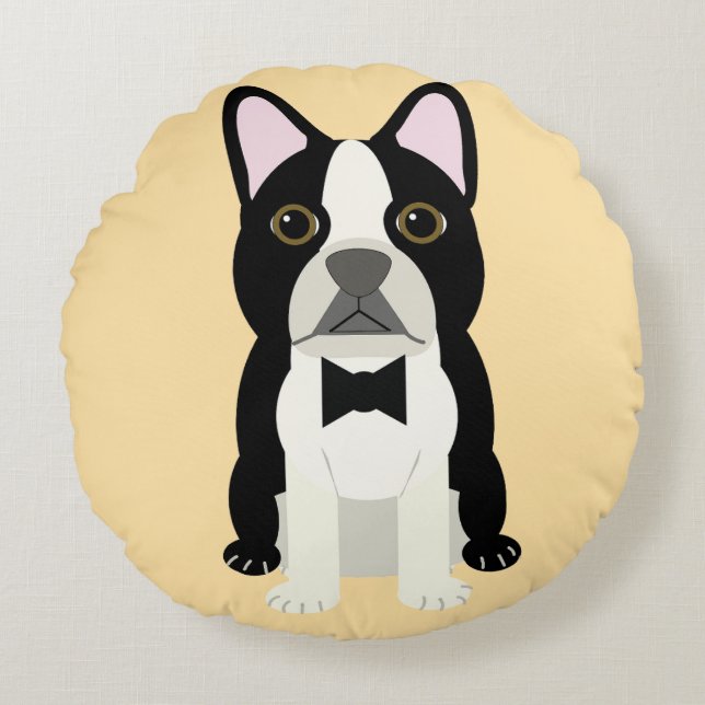 Boston Terrier beige Rond Kussen (Voorkant)