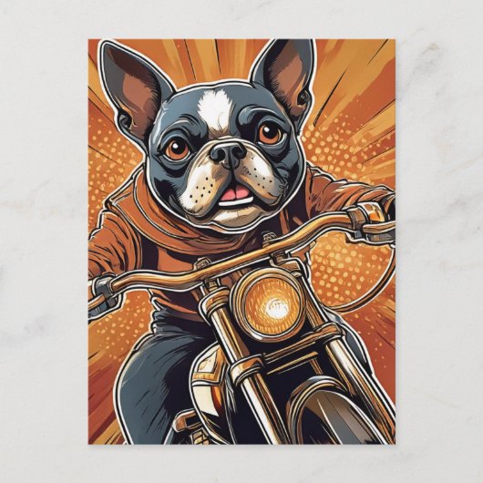 Boston Terrier Biker Briefkaart (Voorkant)