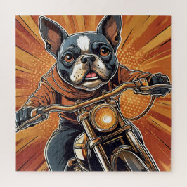 Boston terrier Biker puzzel