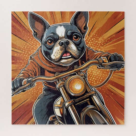 Boston terrier Biker puzzel Legpuzzel (Verticaal)