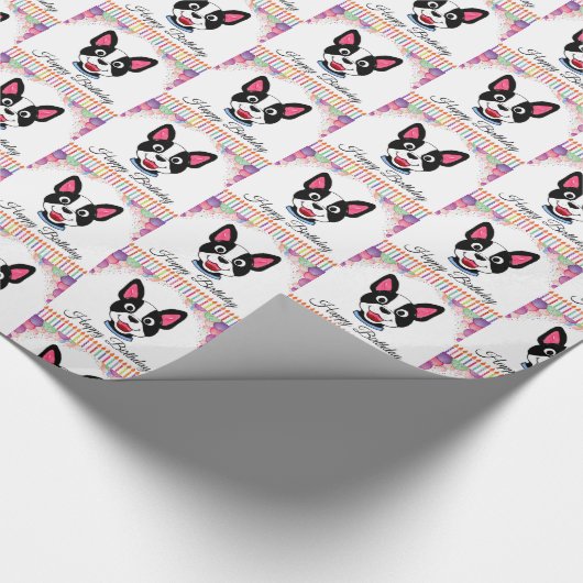 Boston Terrier Birthday Cadeaupapier (Hoek)