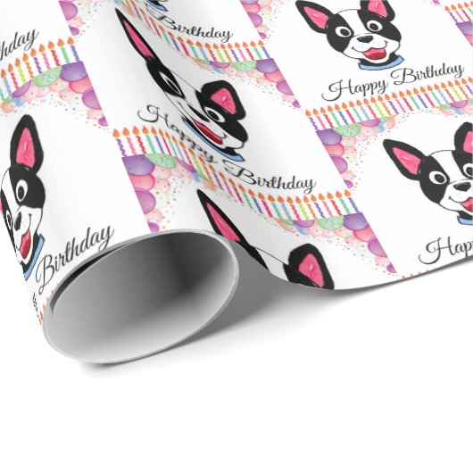 Boston Terrier Birthday Cadeaupapier (Rol Hoek)