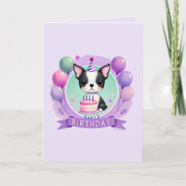 Boston Terrier Birthday Card - black BT Feestdagen Kaart