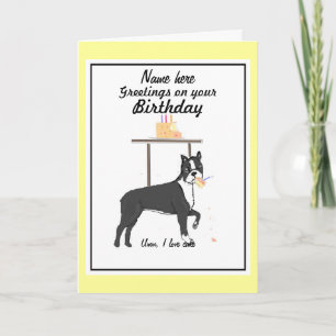 Boston Terrier Birthday card Voeg naam toe Kaart