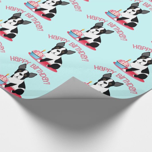 Boston Terrier Birthday Gift Wrap Cadeaupapier (Hoek)
