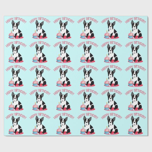 Boston Terrier Birthday Gift Wrap Cadeaupapier (Vlak)