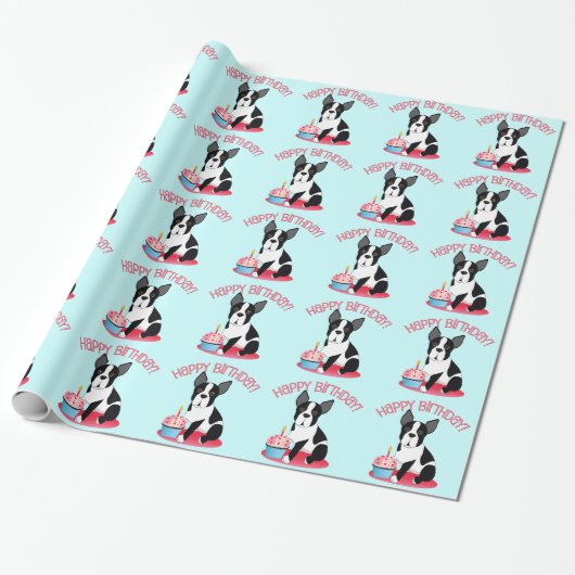 Boston Terrier Birthday Gift Wrap Cadeaupapier (Uitgerold)