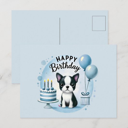 Boston Terrier Birthday Postc– Cute Dog Greeting C Briefkaart (Voorkant / Achterkant)