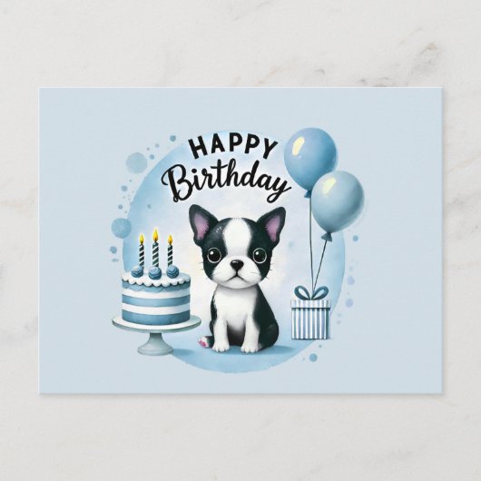 Boston Terrier Birthday Postc– Cute Dog Greeting C Briefkaart (Voorkant)