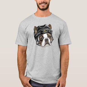 Boston Terrier Black Hockey Helmet T-shirt
