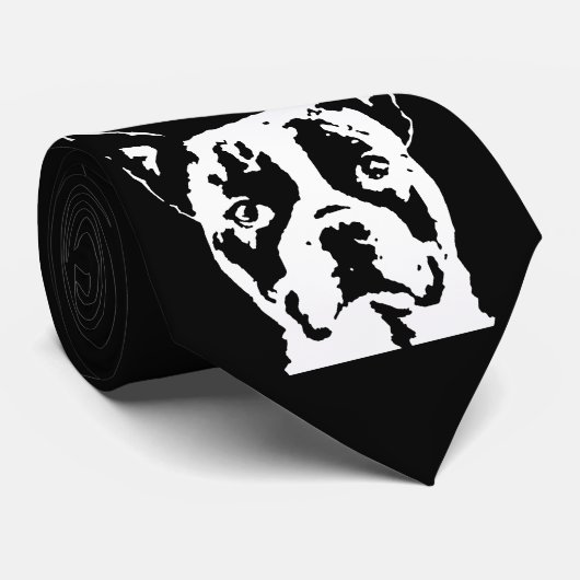 Boston Terrier Black & White Pop Art Dog Face Stro Stropdas (Opgerold)