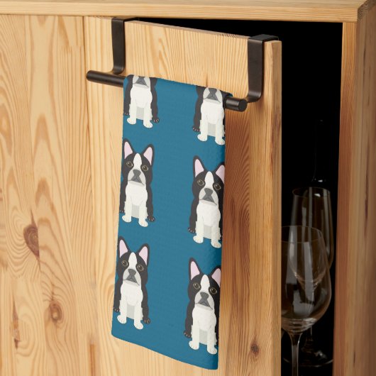 Boston Terrier blauw Theedoek (Derde Gevouwen)
