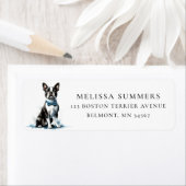 Boston Terrier Blauwe Das Stuuradres Label (Insitu)