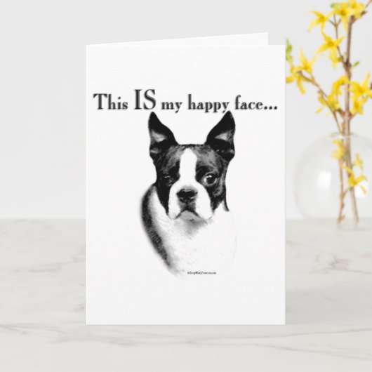 Boston Terrier Blij Gezicht Kaart (Gele Bloem)