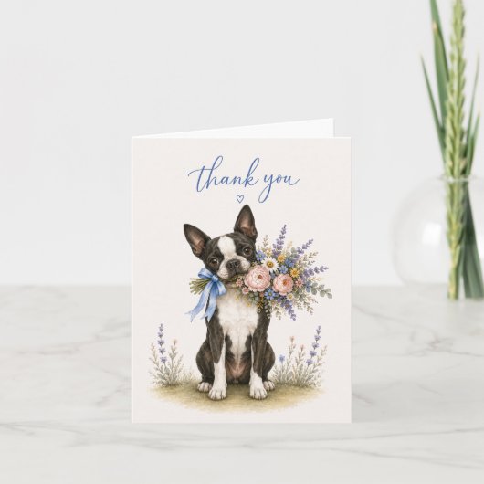 Boston Terrier Bloem Boeket Bedankt (Voorkant)