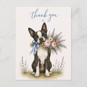 Boston Terrier Bloem Boeket Bedankt Briefkaart