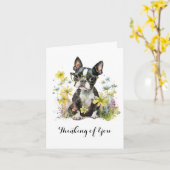 Boston Terrier Bloemen Bril Denken aan jou Kaart (Gele Bloem)