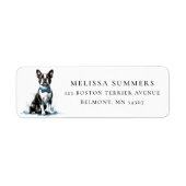 Boston Terrier Blue Bow Stropdas Retouradreslabel Etiket (Voorkant)