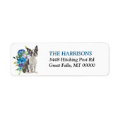 Boston Terrier Blue Floral Retouradres Etiket (Voorkant)