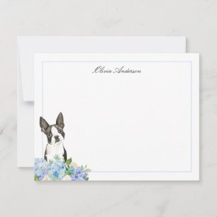 Boston Terrier Blue Hydrangea gepersonaliseerd Notitiekaartje