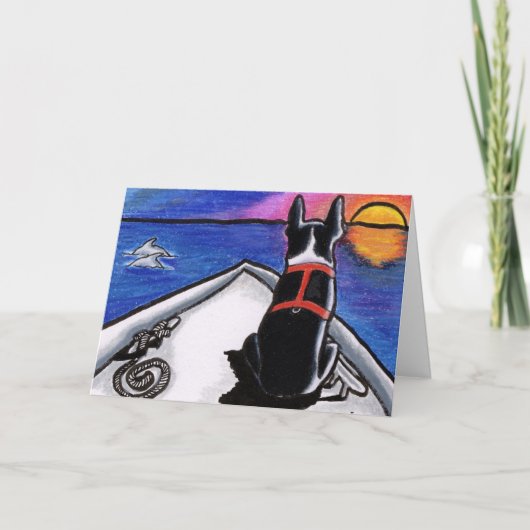 Boston Terrier Boat Sunset Custom Kaart (Voorkant)