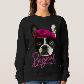Boston Terrier Bonjour Pink Heart French Trui