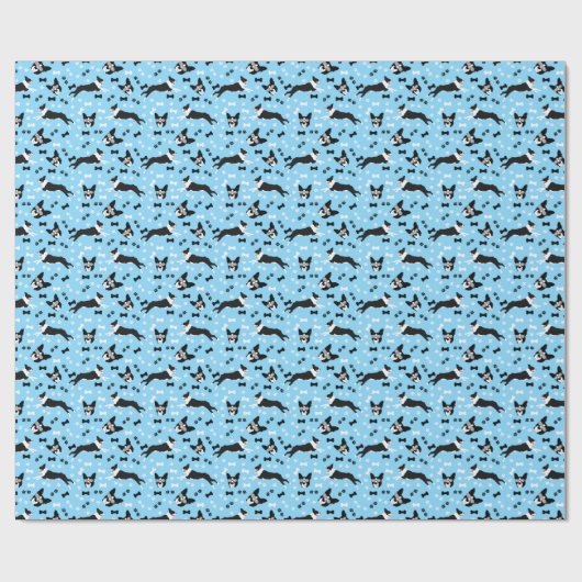 Boston Terrier Bosties Blue Pattern Cadeaupapier (Vlak)