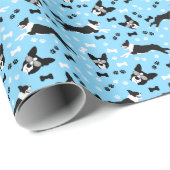 Boston Terrier Bosties Blue Pattern Cadeaupapier (Rol Hoek)