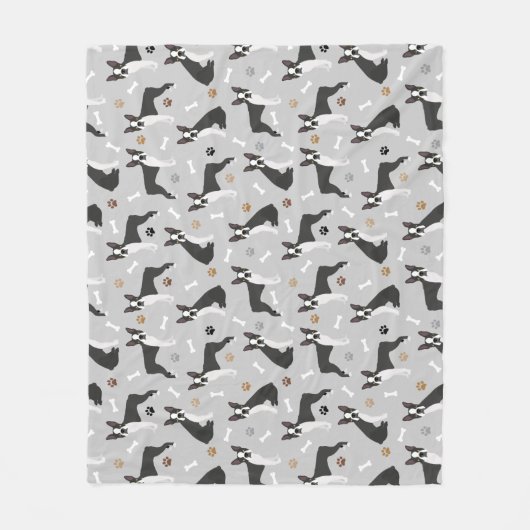 Boston Terrier Botten and Paws Fleece Blanket (Voorkant)