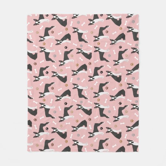 Boston Terrier Botten and Paws Fleece Blanket (Voorkant)