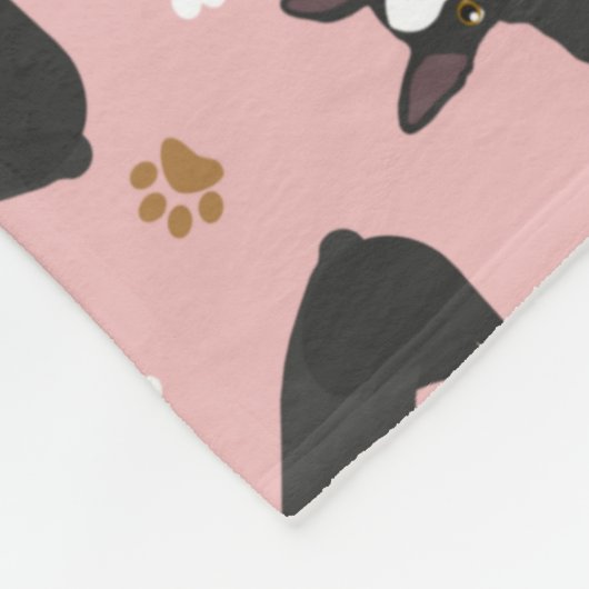 Boston Terrier Botten and Paws Fleece Blanket (Hoek)