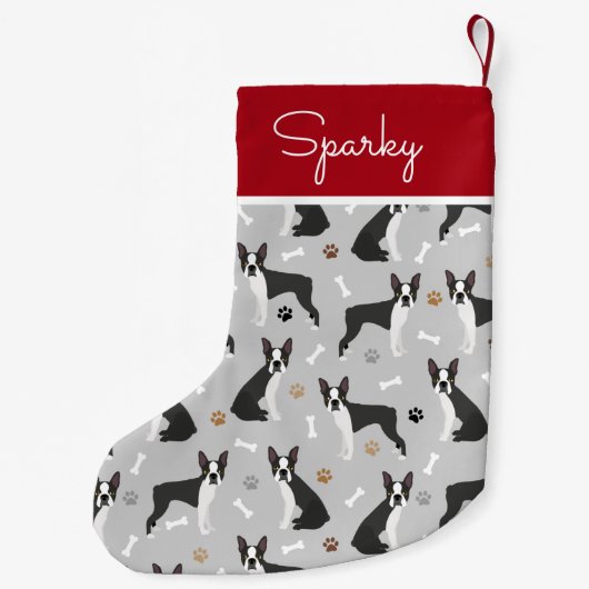 Boston Terrier Botten and Paws Kleine Kerstsok (Achterkant)
