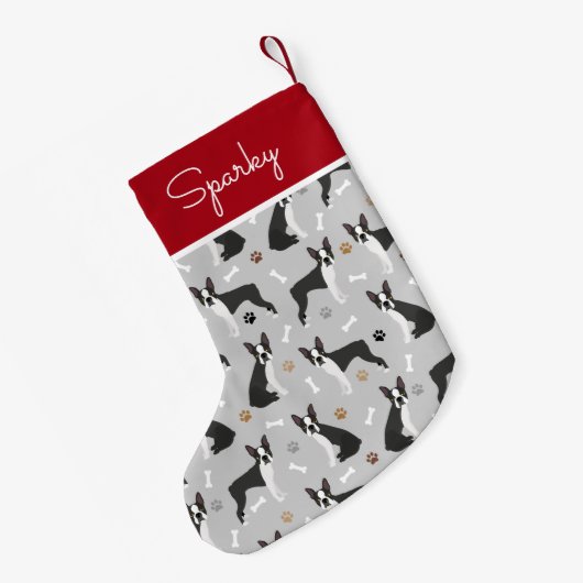 Boston Terrier Botten and Paws Kleine Kerstsok (Achterkant (Hangend))