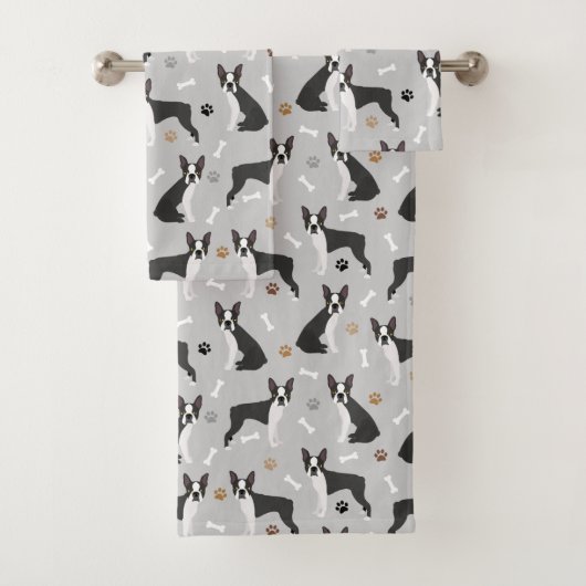 Boston Terrier Botten en Paws Bath Towel Set Bad Handdoek (Insitu)