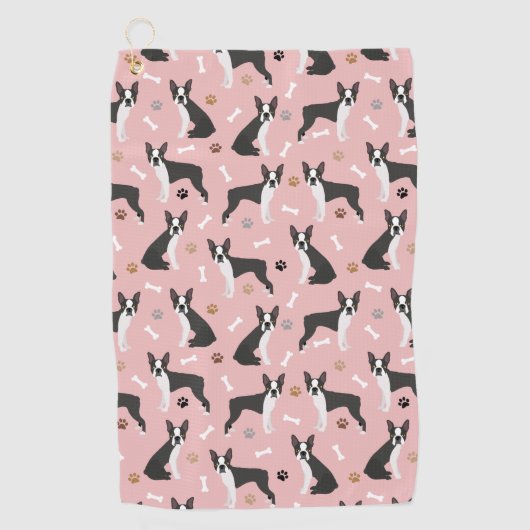 Boston Terrier Botten en Paws Golf Towel Golfhanddoek (Voorkant)