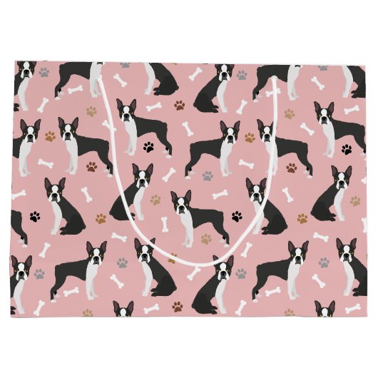 Boston Terrier Botten en Paws Large Gift Bag Groot Cadeauzakje (Achterkant)