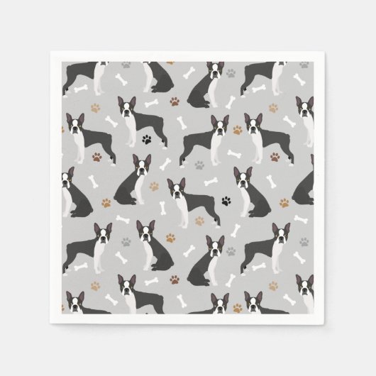 Boston Terrier Botten en Paws Napkins Servet (Voorkant)