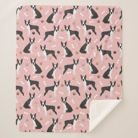 Boston Terrier Botten en Paws Sherpa Blanket Deken (Voorkant)