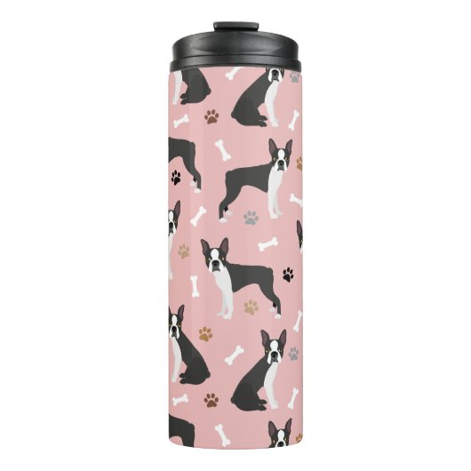 Boston Terrier Botten en Paws Thermal Tumbler Thermosbeker (Voorkant)