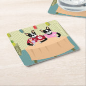 Boston Terrier Boy & Girl Kartonnen Onderzetters (Schuin)