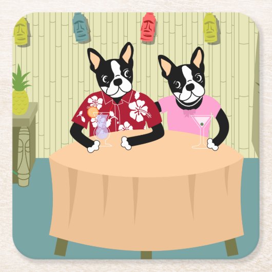 Boston Terrier Boy & Girl Kartonnen Onderzetters (Voorkant)