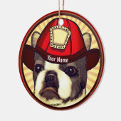 Boston Terrier Brandweerman Keramisch Ornament (Links)