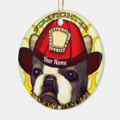 Boston Terrier Brandweerman Keramisch Ornament (Links)