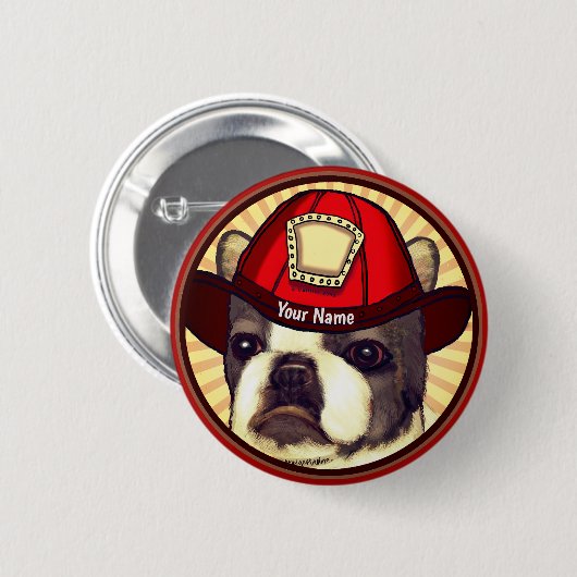 Boston Terrier brandweerman pinknop Ronde Button 5,7 Cm (Voorkant /achterkant)