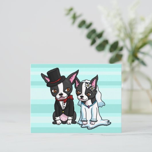 Boston Terrier Bride en bruidegom Briefkaart (Staand voorkant)