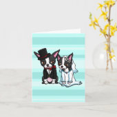 Boston Terrier Bride en bruidegom Kaart (Gele Bloem)