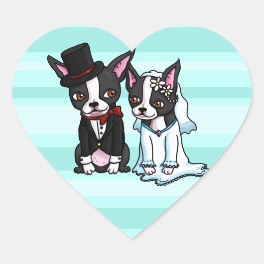 Boston Terrier Bride en Groom Hart Sticker (Voorkant)