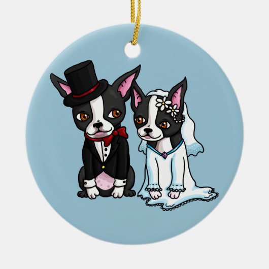 Boston Terrier Bride en Groom Keramisch Ornament (Voorkant)