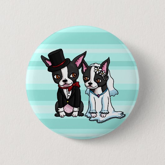 Boston Terrier Bride en Groom Ronde Button 5,7 Cm (Voorkant)